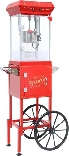 Miniatura 17 de Máquina comercial de palomitas de maíz con carrito y ruedas, máquina para hacer palomitas de maíz con hervidor de acero inoxidable de 24 onzas, Rojo