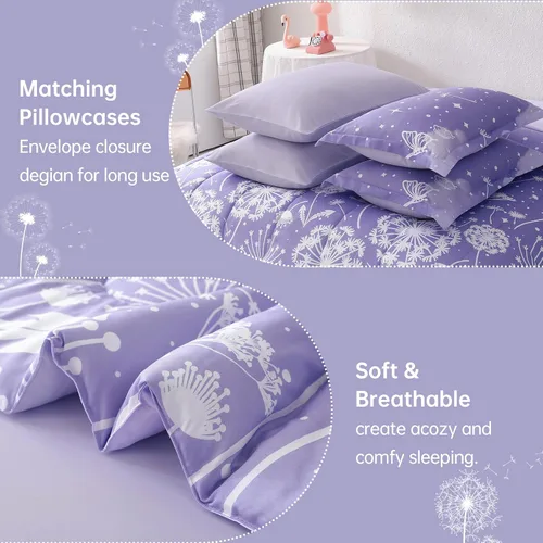 Miniatura 34 de Dinjoy Juego de edredón para niñas, tamaño individual, colorido, azul, rosa, morado, arcoíris, juego de ropa de cama de 6 piezas en una bolsa
