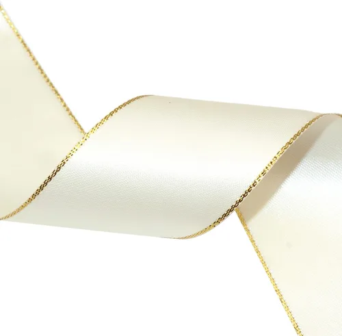 Miniatura 3 de David accessories Cinta de satén blanca antigua con bordes dorados de 1.5 pulgadas de ancho, 20 yardas, cintas de tela con borde dorado para Blanco