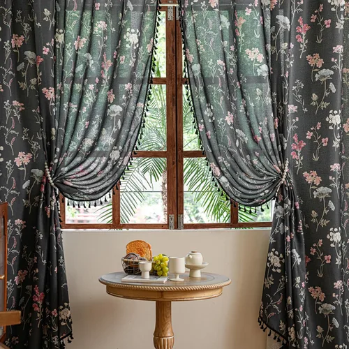 Miniatura 51 de Cortinas florales de granja semiopacas para sala de estar, de 63 pulgadas de largo, mezcla de lino y algodón, paneles de cortina de ventana cortos