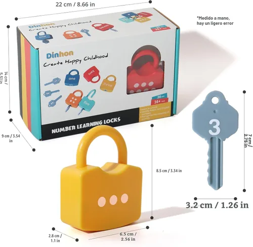 Miniatura 6 de Dinhon Kids - Cerraduras de aprendizaje con llaves, juguete para jugar con los números y contar, juguetes educativos Montessori para niños y niñas