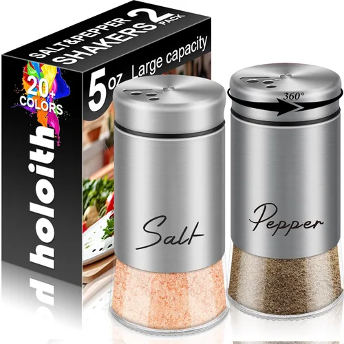 Miniatura 9 de Juego de salero y pimentero, salero y pimentero de vidrio de 148 ml con tapa de acero inoxidable, decoraciones del 4 de julio para cocina y hogar