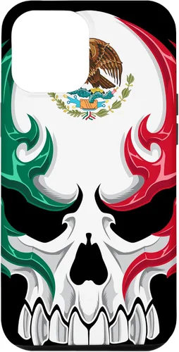 Miniatura 25 de iPhone 13 Pro Max Bandera de México - Estilo tribal de calavera mexicana - Funda hecha en México