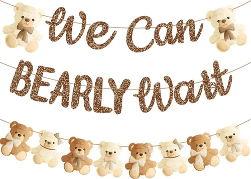 Miniatura 10 de Decoración de baby shower con texto en inglés «We Can Bearly Wait», 2 unidades, oso para baby shower, porche, letrero de revelación de género