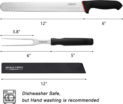 Miniatura 7 de Juego de cuchillos de trinchar de 12 pulgadas para rebanar, cuchillo afilado de alta calidad, ideal para asados cortados, carnes, frutas y verduras