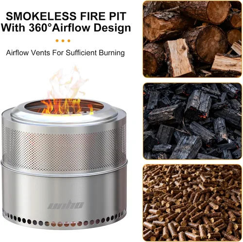 Miniatura 5 de unho Chimenea sin humo de 20 pulgadas para estufa de leña exterior, de acero inoxidable, portátil, para patio trasero, patio, jardín, picnic