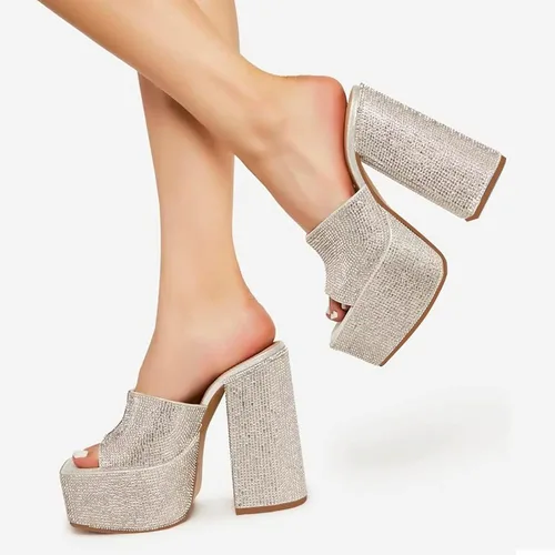 Miniatura 5 de Dsevht Sandalias de plataforma gruesa para mujer, sandalias de plataforma con punta cuadrada y tacón alto