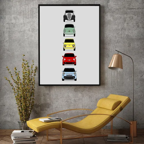 Miniatura 4 de Custom Car Posters Póster hecho a mano compatible con Fiat 500 generaciones e impresión de Fiat 500 (Topolino, 500 Nuova, 126, 500 L), multicolor
