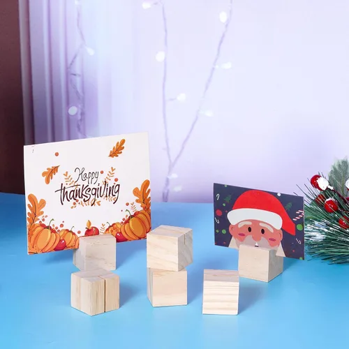 Miniatura 7 de 20 portatarjetas de madera para colocar tarjetas de mesa, soportes para letreros pequeños, tarjetero de madera rústica con tarjetas de papel marrón