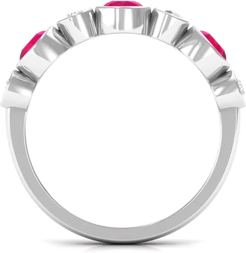 Miniatura 7 de Piedra natal de julio, juego de bisel certificado Ruby Alternate Half Eternity Band con moissanita
