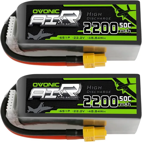 OVONIC 6S Lipo Batería 22.2V 2200mAh 50C Batería con conector XT60 para RC Avión Helicóptero RC Coche Camión Tanque Drone Racing Hobby (2 unidades)