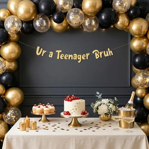 Miniatura 2 de Sterling James Co. Cartel de Ur a Teenager Bruh con purpurina dorada preencordada – Divertidas decoraciones de cumpleaños de 13 años
