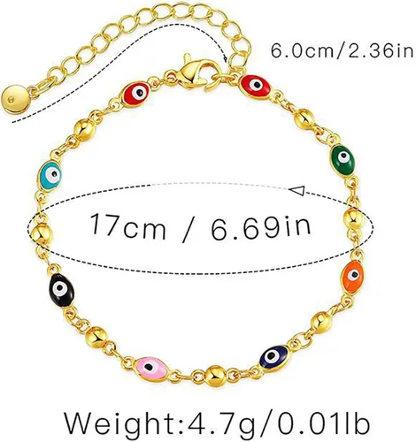 Miniatura 12 de Delicadas pulseras de oro para mujer, chapado en oro 18, ajustable, mal de ojo, mariposa, cuentas, perla, corazón, turquesa, hecha a mano para mujer