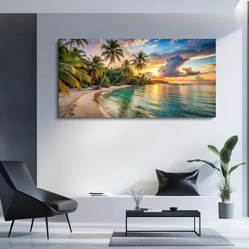 Miniatura 5 de Bamdeya Sunset Beach Canvas Wall Art Coastal Picture Tropical Artwork Ocean Decor Seascape Paintings Landscape Prints Framed for Bedroom Living Room