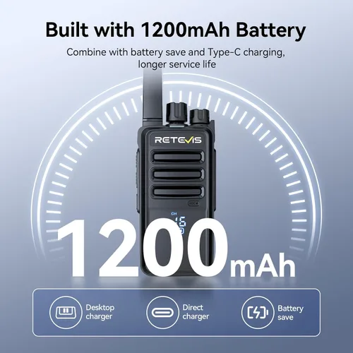 Miniatura 4 de Retevis RT68H Walkie Talkies de largo alcance, radio resistente de 2 vías con auricular, 1200 mAh, pantalla oculta, silenciamiento de 9 niveles