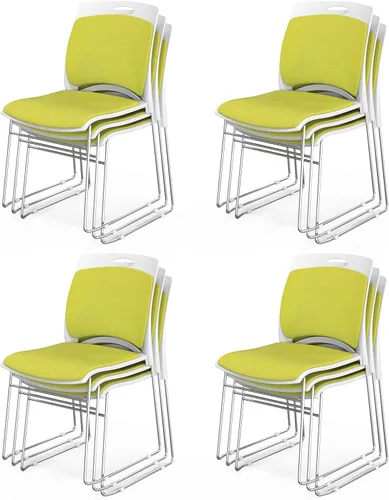 Miniatura 13 de VINGLI Juego de 4 sillas apilables de oficina con base de trineo de metal, asiento y respaldo ergonómicos acolchados de plástico, capacidad de 350