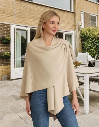 Miniatura 2 de PULI Suéter tipo poncho para mujer con frente cruzado grande y elegante capa de punto para otoño e invierno