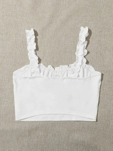 Miniatura 2 de Verdusa Top corto para mujer con volantes y nudo frontal fruncido