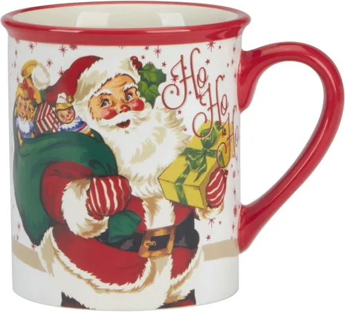 Miniatura 3 de Certified International Santa's Retro Set de 4 tazas: 5.25" x 3.75" x 4.25" 18 onzas, ideal para cacao caliente junto a la chimenea, café, un café