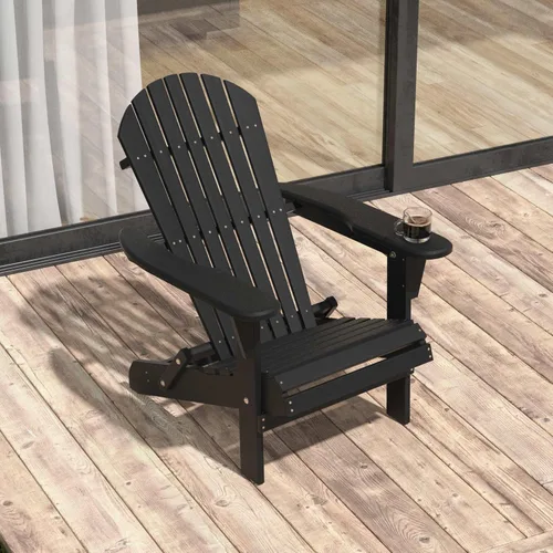 Folding Adirondack Chair,Ergonomic Patio Wood Chairs with Wide Armrest,350LBS Weather Resistance Lawn Chair for Poolside,Outdoor Garden Lounge Black