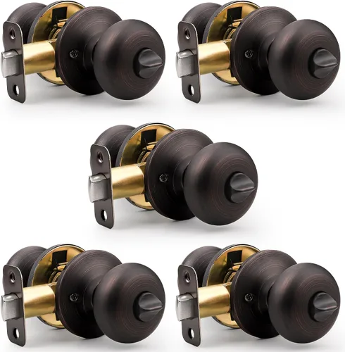 Miniatura 18 de Probrico - Perillas de privacidad para puerta de baño/dormitorio, perilla interior de bronce aceitado sin llave, perilla de puerta con bloqueo sin