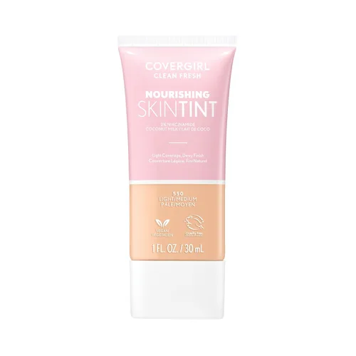 COVERGIRL Clean Fresh Tinte para piel nutritivo, 550 Claro/Medio, base líquida, acabado húmedo, infundido con coco y aloe, fórmula vegana 550
