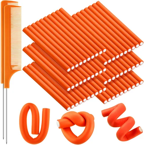 Miniatura 13 de WILLBOND 60 varillas rizadoras flexibles, rodillos flexibles, sin calor, para cabello largo y corto para mujeres (0.3 x 7 pulgadas, morado)