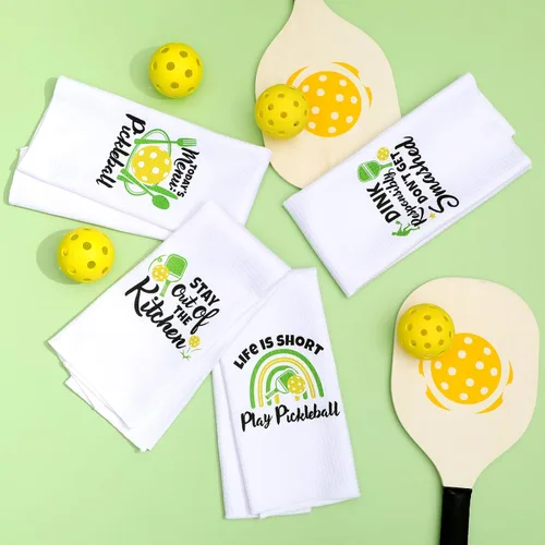 Miniatura 5 de Vansolinne Juego de 4 toallas de cocina de regalo de Pickleball para Navidad, juego de 4 paños de cocina, juego de toallas de mano de cocina