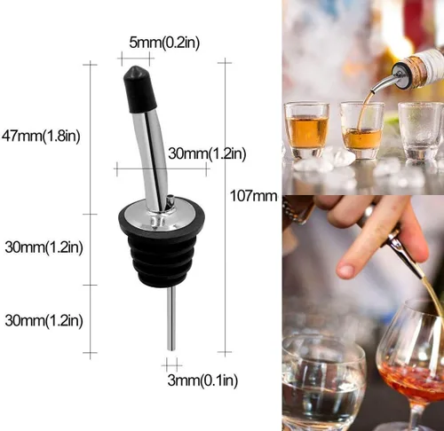 Juego de 48 boquillas vertedoras para licor - Boquilla de botella de acero inoxidable y tapas cubiertas antipolvo para vertedores de licor