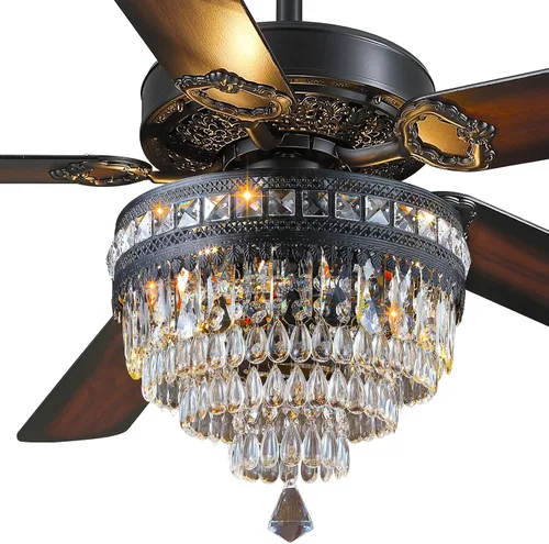 Miniatura 16 de Ventilador de Techo de Cristal Fandelier con Luces - 52" Ventilador Moderno para Exteriores con Control Remoto, Motor AC Silencioso, Iluminación