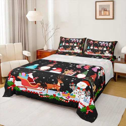 Miniatura 28 de Manfei Juego de sábanas de Feliz Navidad, tamaño individual, diseño rústico de pinos de dibujos animados, decoración de habitación de niños