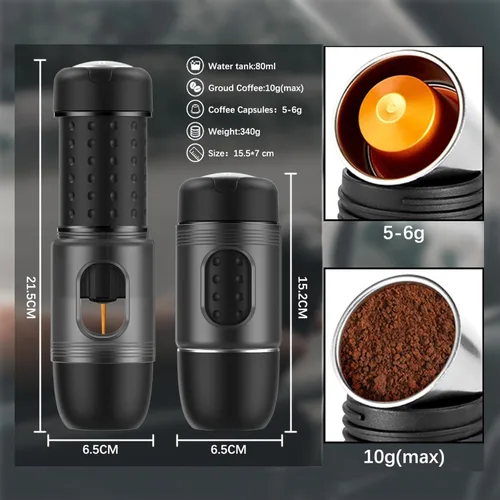 Miniatura 3 de STARESSO Cafetera de viaje, mini cafetera de café expreso portátil, máquina de espresso manual extra pequeña 2 en 1 compatible con cápsulas NS