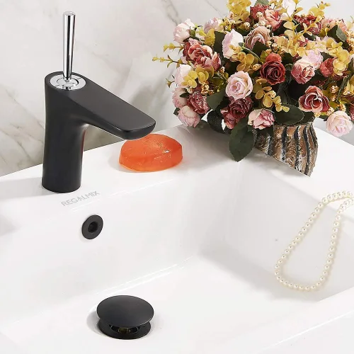 Miniatura 7 de REGALMIX Desagüe para Lavabo de Recipiente, Grifo de Baño Desagüe Pop Up para Lavabo de Recipiente, Colador Anti-Obstrucción Integrado, con Negro