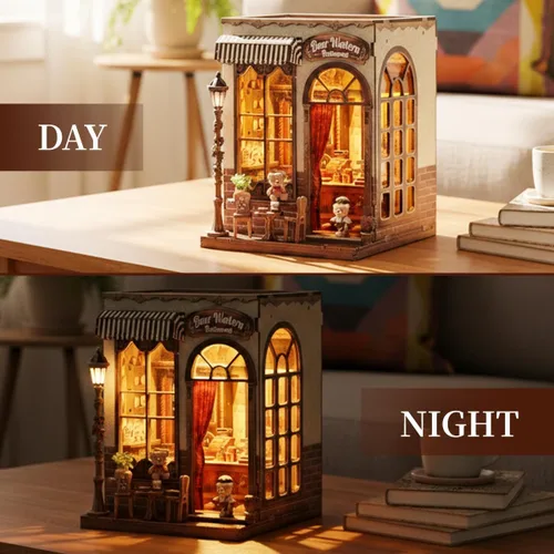 Miniatura 4 de Kit de rincón de libros, kit de casa de muñecas en miniatura para adultos, pastelería de panadería, kit de construcción de mini casa con LED, kit