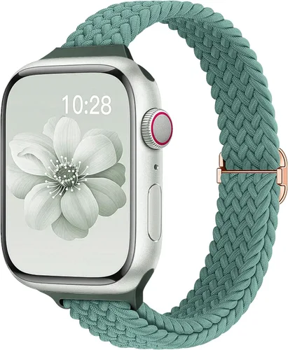 Miniatura 21 de Slim Braided Bands for Apple Watch Band 40mm 41mm 42mm 38mm 46mm 44mm 45mm 49mm Women,Stretchy Solo Loop Nylon Elastic Thin Narrow Skinny Strap for
