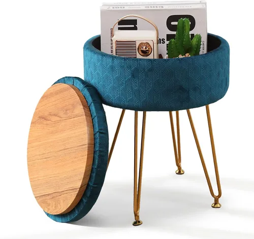 Miniatura 8 de Cpintltr Taburete moderno de terciopelo tapizado redondo, otomanos de almacenamiento, multiusos, decoración del hogar, mesa de café otomana, Negro