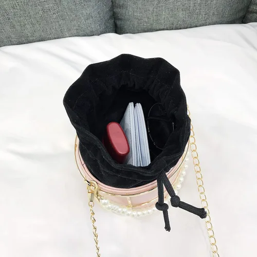 Miniatura 6 de Bolso de embrague para las mujeres de la perla de la noche de los bolsos de la tarde del metal de la manija superior del cubo del bolso de cristal