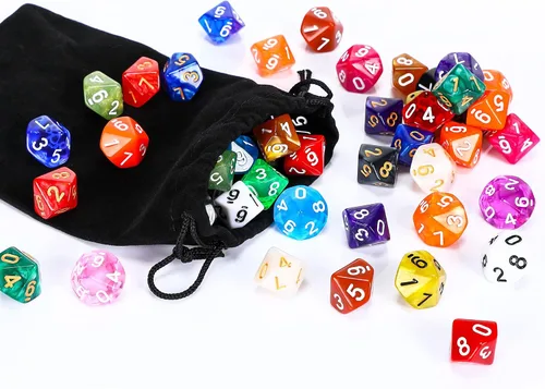 Miniatura 4 de Skylety Juego de 50 dados poliédricos de 10 caras para el aula con bolsa negra, juego de dados poliédricos, compatible con RPG MTG, juegos de mesa