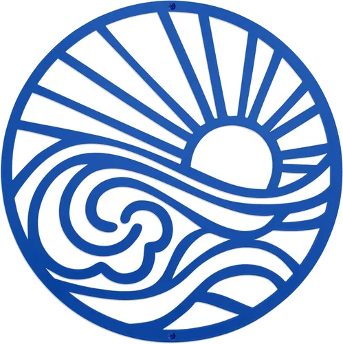 Miniatura 9 de Urbraneco Adorno de pared de metal con diseño de sol y ondas, diseño minimalista de línea de amanecer, letrero redondo para sala de estar, cocina