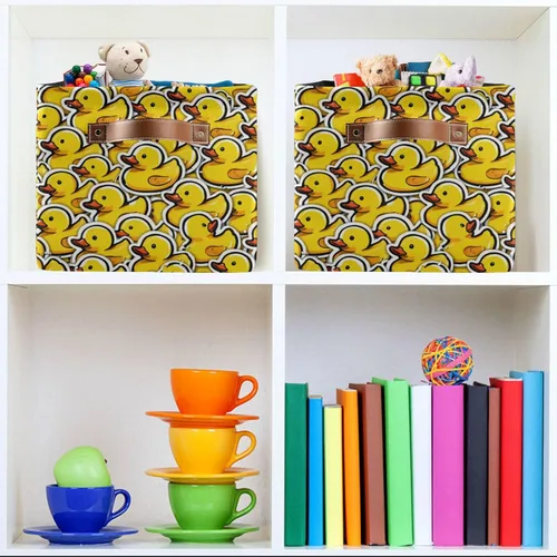 Miniatura 6 de Dussdil Cesta de almacenamiento de pato amarillo, caja organizadora, grande, plegable, con asas de poliuretano, para el hogar, estantes, armario