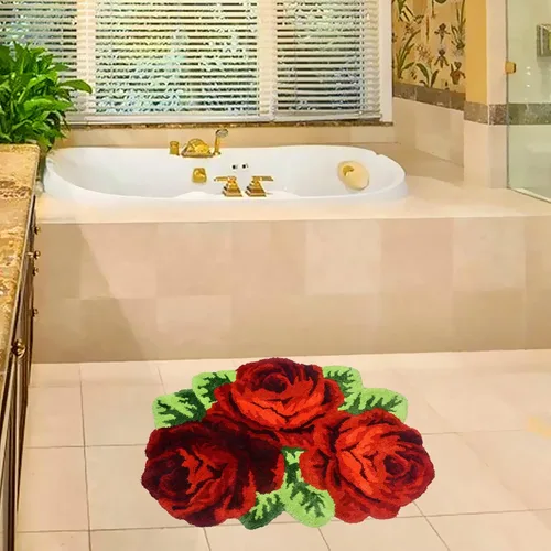 Miniatura 3 de UKELER Alfombra de baño con diseño floral de rosas rojas de 31.5 x 24 pulgadas, antideslizante, lavable a máquina, para baño Rojo