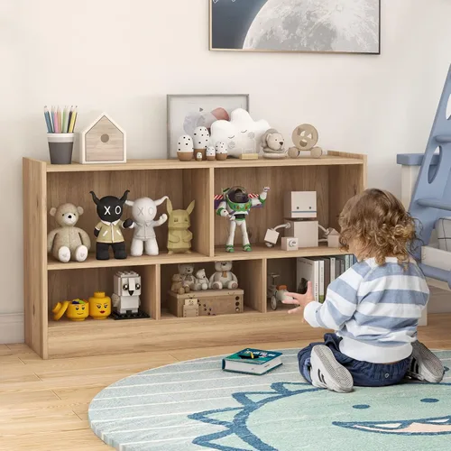 Miniatura 2 de MEDIMALL Organizador de almacenamiento de juguetes para niños de 5 cubos, estante de almacenamiento de madera de 2 niveles para libros y juguetes
