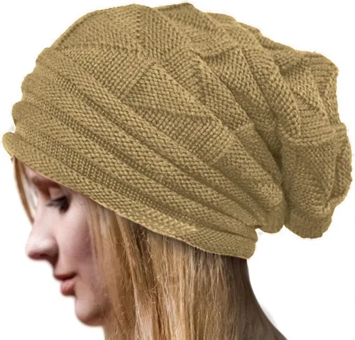 FlekmanArt Sombrero de punto de invierno estilo pareja más gorro de oreja holgado gorro de color liso, gorros frescos forrados de punto cálido