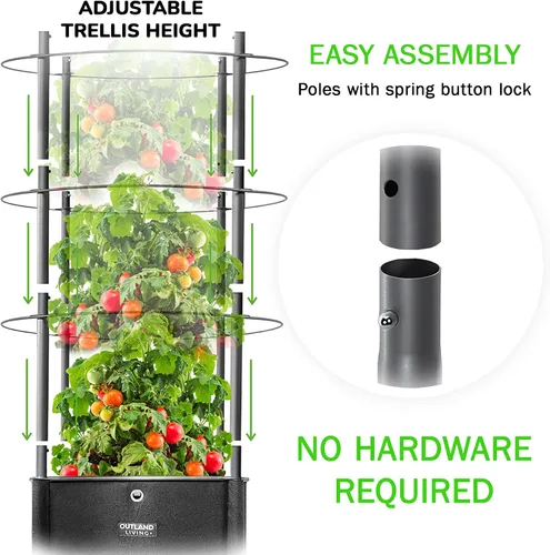 Miniatura 5 de Outland Living Maceta grande para tomates con enrejado de metal de 68 pulgadas, maceta de tela de 20 galones con drenaje, jaulas altas para trepar