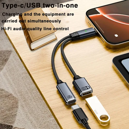 Miniatura 3 de Adaptador USB C a auriculares y cargador de 0.138 in, adaptador de audio USB C a auxiliar 2 en 1 con carga rápida PD 3.0 de 60 W, chip DAC