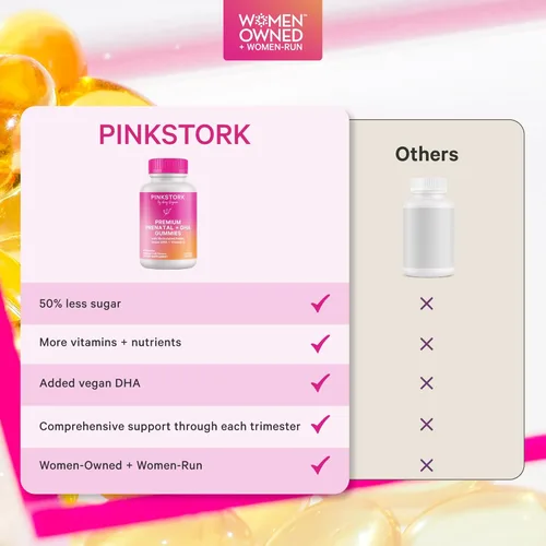 Miniatura 3 de Pink Stork Vitaminas gomosas prenatales prémium Algas veganas DHA + folato metilado + metilcobalamina Apto para MTHFR Sin hierro Sin regusto