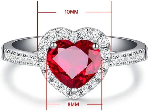 Miniatura 3 de Anillos de boda de plata de ley 925 con forma de corazón de rubí rojo para mujer, joyería fina para novia, accesorios de bague de compromiso (8)