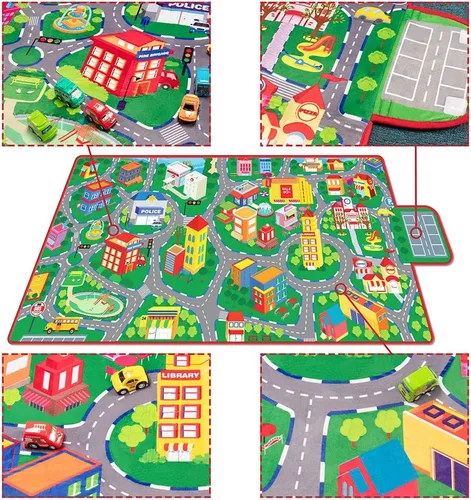 Miniatura 4 de Beetoy - Alfombra de coche de 31.5 x 67 pulgadas, alfombra de juego con carreteras para niños Portátil, antideslizante, alfombra educativa