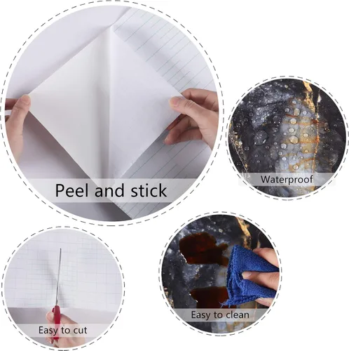 Miniatura 8 de Papel de contacto negro mármol para encimeras de despegar y pegar, papel adhesivo dorado para gabinete de cocina, película de vinilo impermeable
