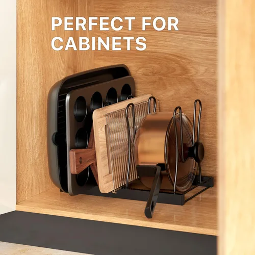 Miniatura 7 de SIMPLE HOUSEWARE Organizador de sartenes de altura ajustable con 5 compartimentos, color negro
